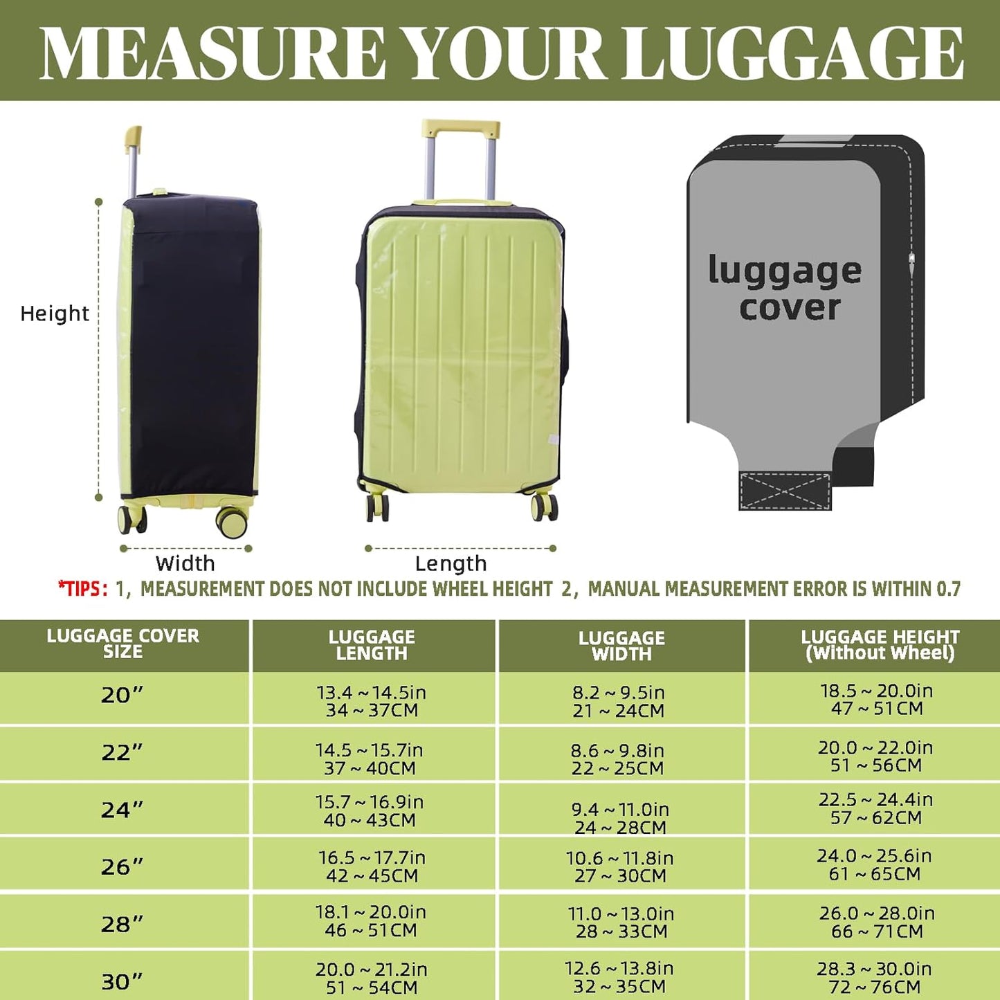 Clear PVC Suitcase Covers Protectors Transparent Luggage Cover Waterproof Wheeled Suitcase Dust Cover Dustproof Travel Luggage Sleeve Protector (3PCS Elastic)