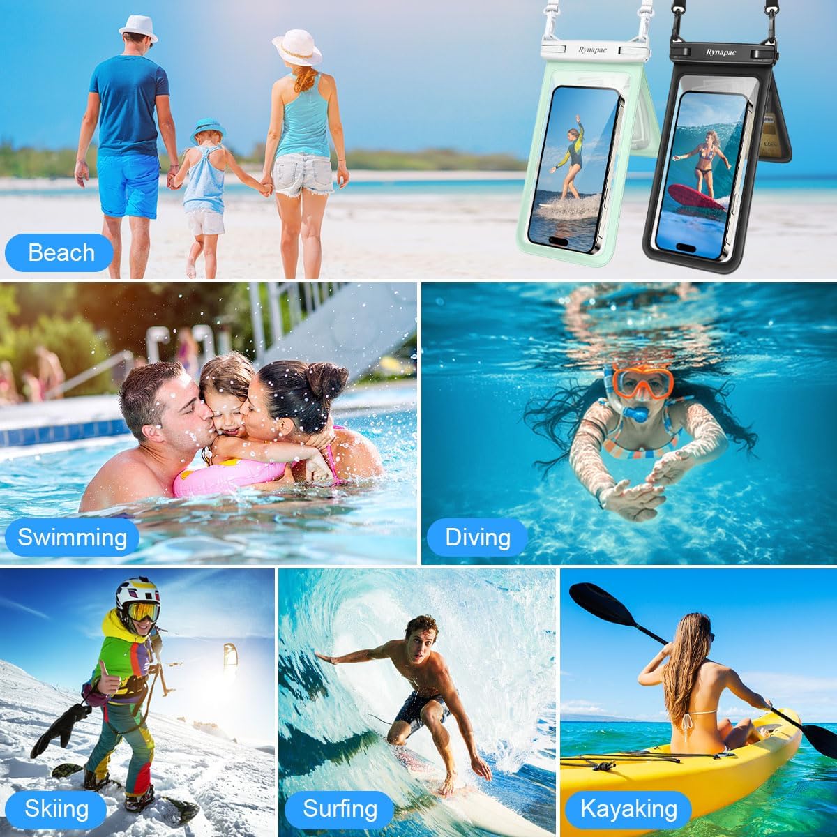 Double Space Waterproof Phone Pouch, 2 Pack Waterproof Phone Case with Lanyard for iPhone 16 15 Pro Max Galaxy S23 Pixel 7a up to 8.5ββ, Cellphone Dry Bag for Beach Vacation Travel Cruise Essentials