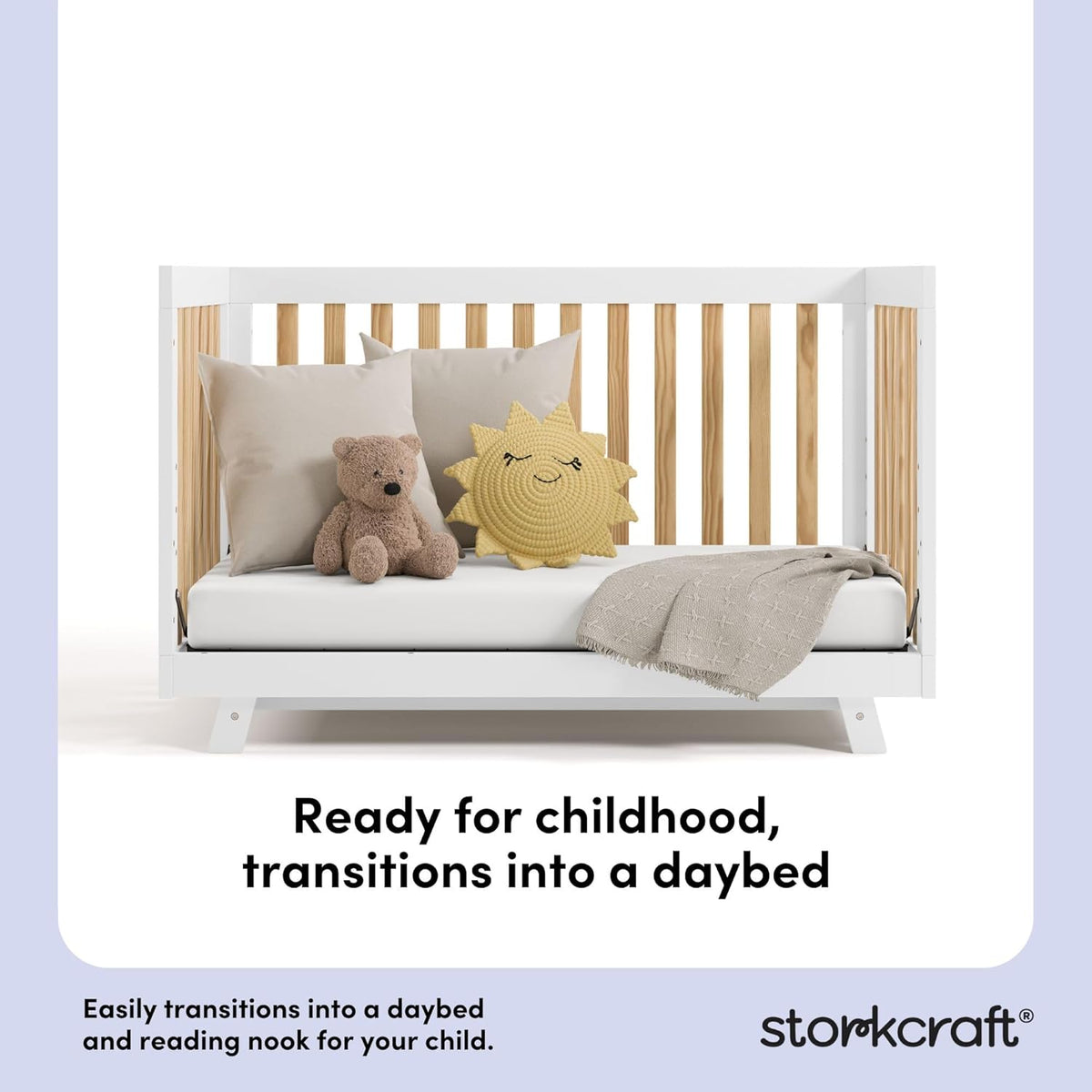 Storkcraft Beckett Grow-with-Me Convertible Crib (Natural & White) – GREENGUARD Gold Certified, Converts to Toddler Bed & Daybed, Fits Standard Crib Mattress, Easy-to-Assemble
