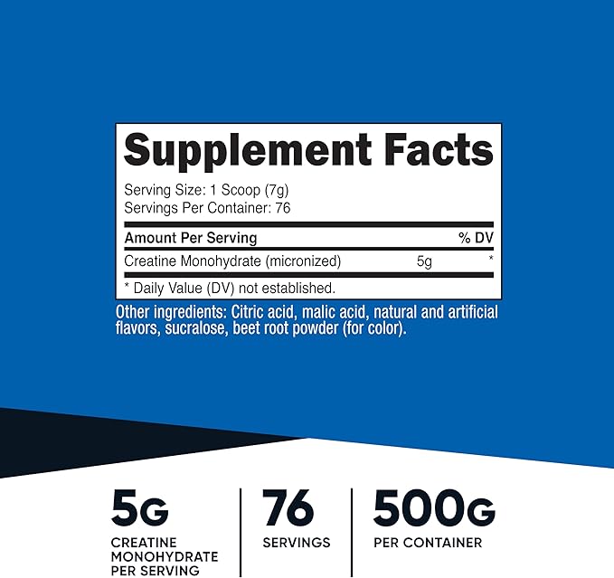 Nutricost Creatine Monohydrate Powder (Fruit Punch, 500 Gram)