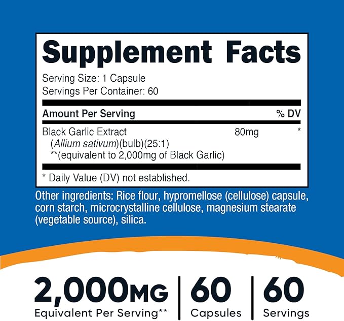 Nutricost Black Garlic (2,000 mg Equivalent) 60 Capsules - Aged Black Garlic Extract
