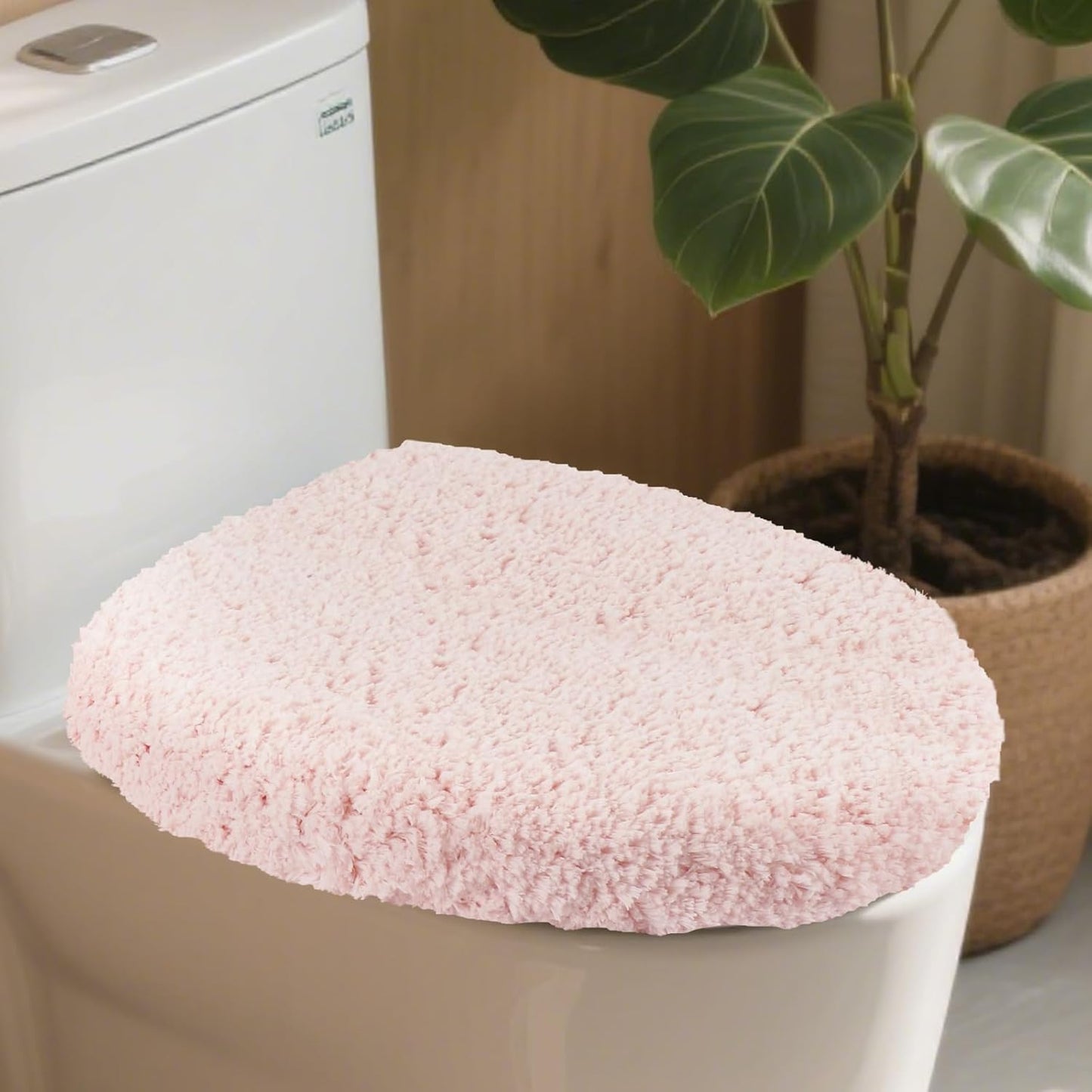 Microfiber Elongated Toilet Seat Cover 19.5"x 15" Machine Washable Solid Toilet Lid Cover Adjustable Rubber Backing Fits Most 18-19.5" L x 14-16" W Elongated Toilet Seat