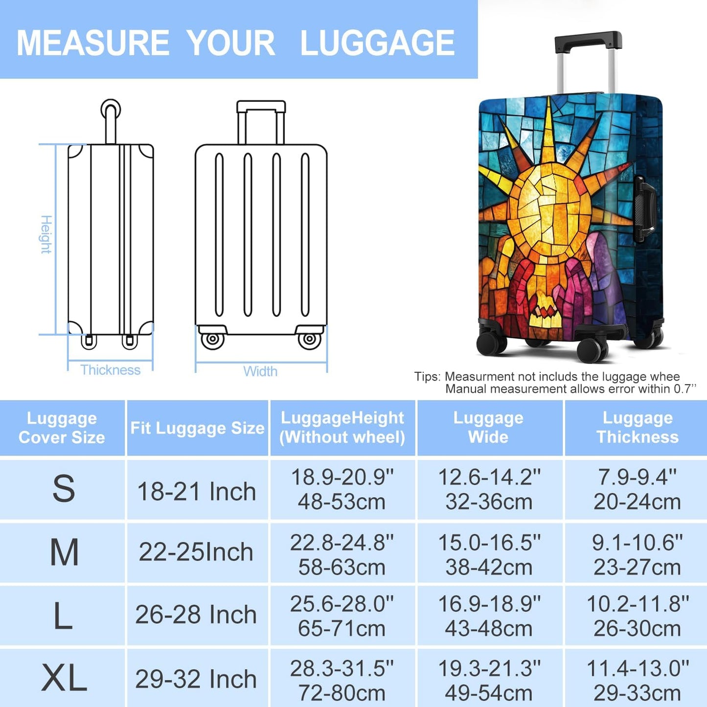 Luggage Cover Washable Suitcase Protector Anti-scratch Suitcase cover Fits 20-34 Inch Luggage (Sun, XL(32-34inch suitcase))