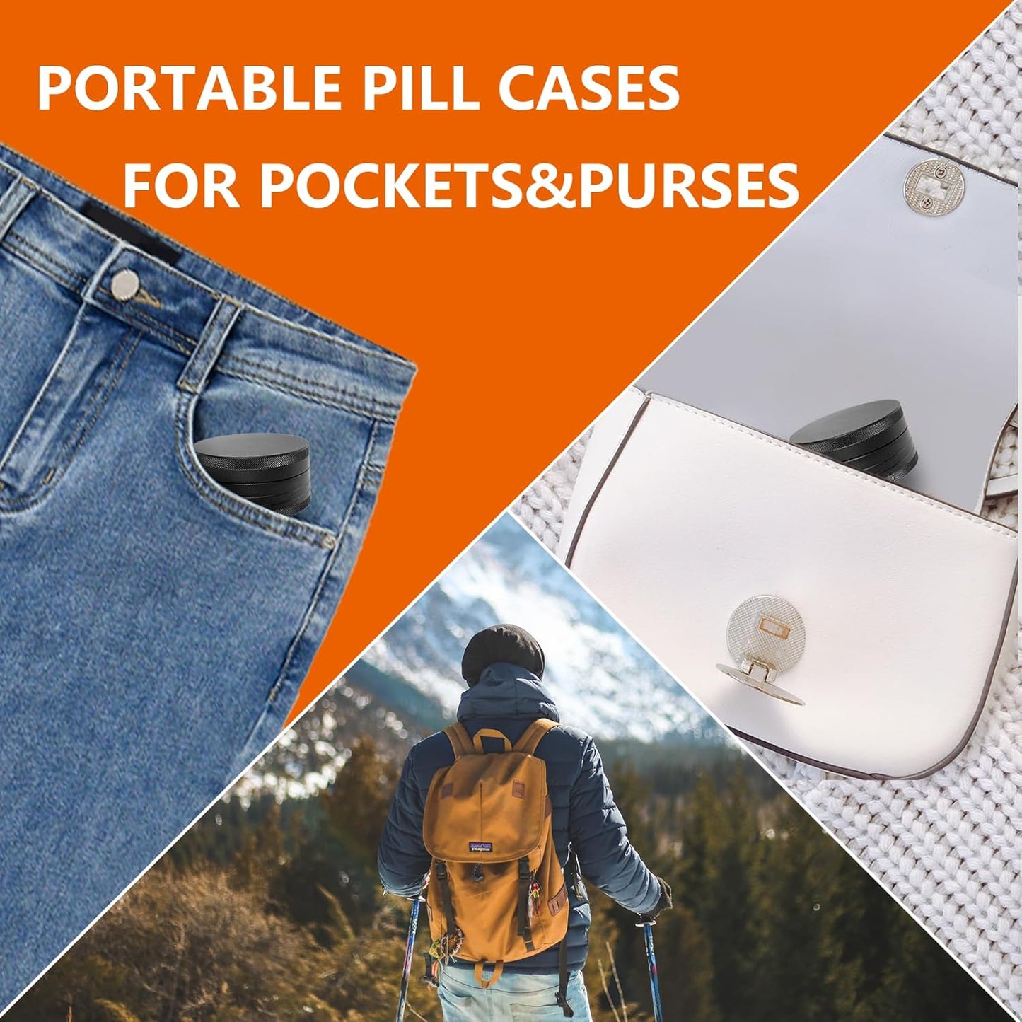 Small Pill Case - Portable Waterproof Small Pill Box for Daily Medicine - Versatile Storage for Travel, Camping, Hiking - Aluminium Alloy Round Container (Black)