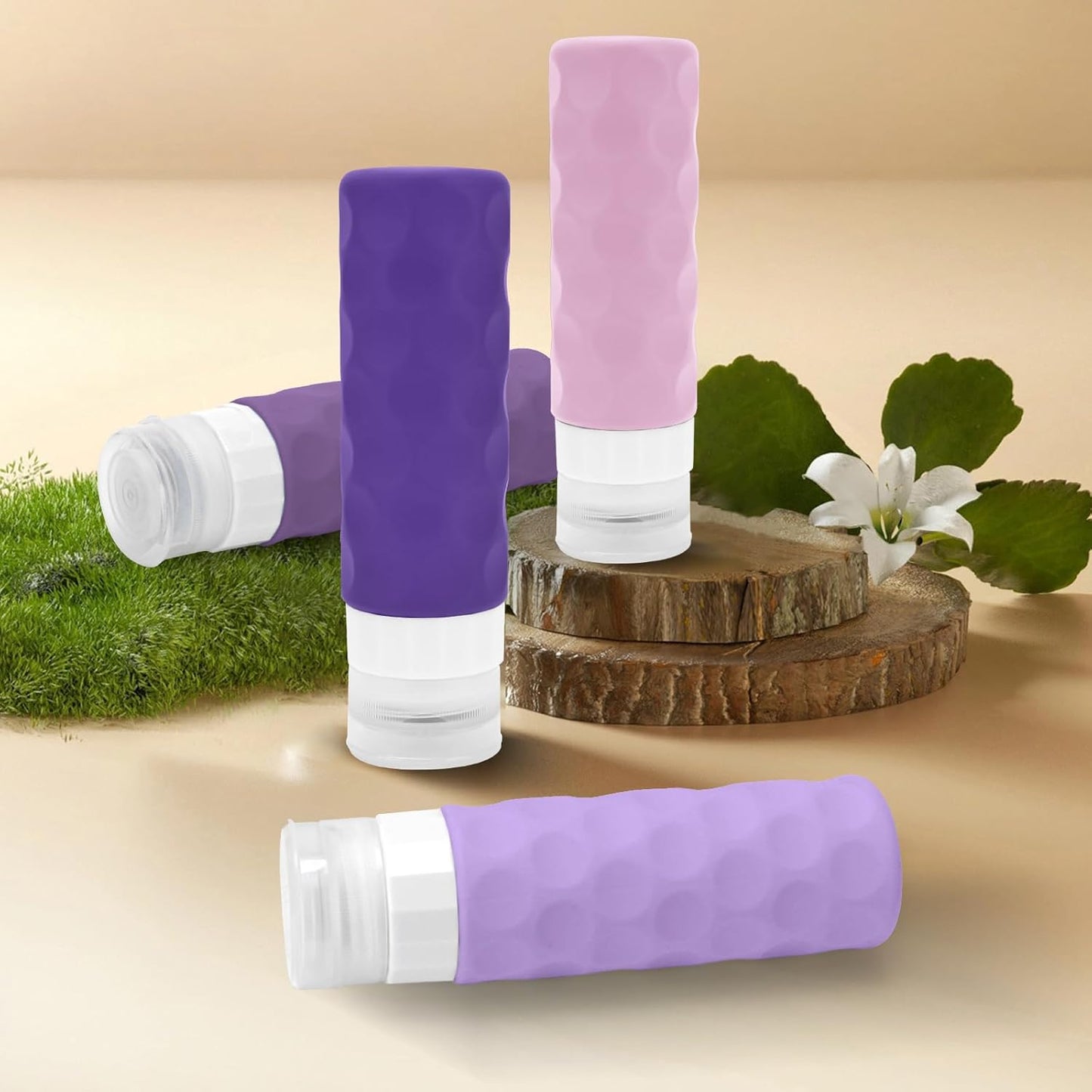 Travel Bottles for Toiletries, 4pcs Tsa Approved 3oz Travel Size Containers, BPA Free Leak Proof Premium Silicone Bottles, Refillable Liquid Squeezable Accessories W/Toiletry Bag(Purple)
