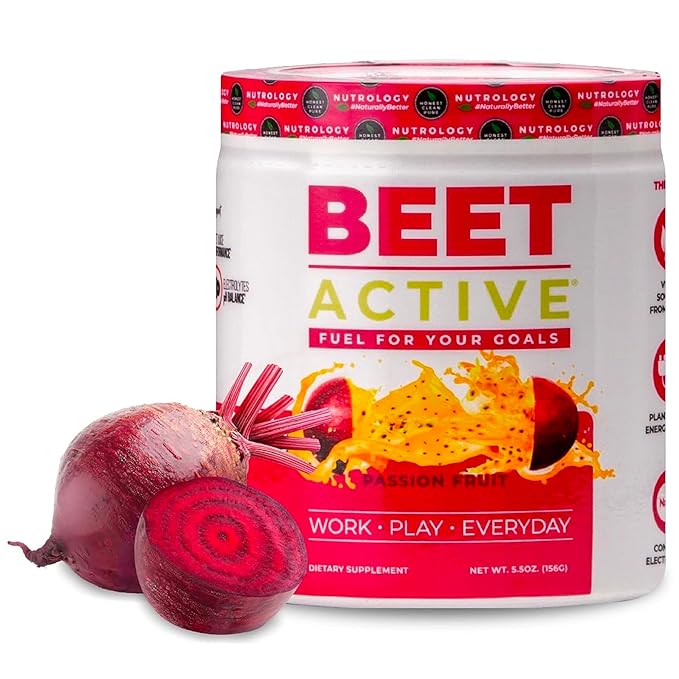 Nutrology Beet Active, Natural Pre-Workout Powder, Supports Energy, Endurance & Nitric Oxide Flow with Beet Powder, Yerba Mate & Electrolytes, Vegan Pre Workout, Passion Fruit Flavor, 30 Servings