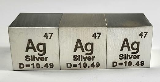 1" 25.4mm Silver Argentum Metal Cube Ag up to 99.9% Pure Periodic Table Element Engraved Density Collection Science Education Display Block Cube + Acrylic Case Box - 1PC