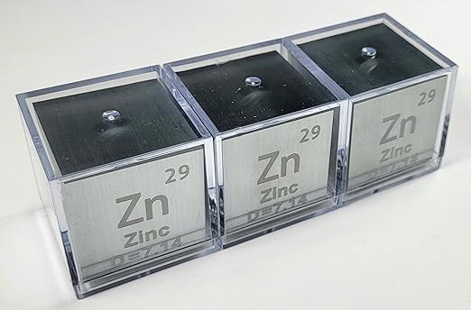 1.5" 38.1mm Zinc Metal Cube Zn up to 99.9% Pure Periodic Table Element Engraved Density Collection Science Education Display Block Cube + Acrylic Case Box - 1PC