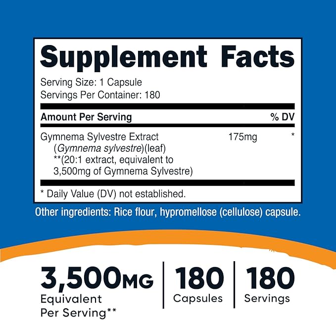 Nutricost Gymnema Sylvestre 3,500mg (20:1 Extract) from 175mg, 180 Capsules - Non-GMO, Gluten Free, and Vegetarian Friendly