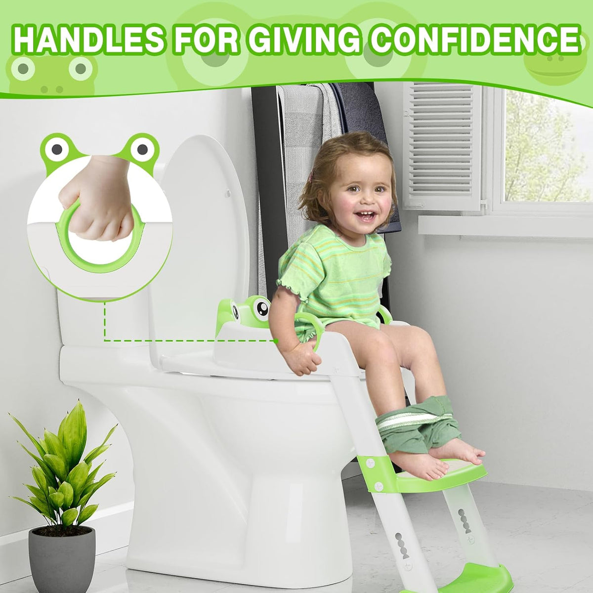 Toddler Toilet Training Seat with Ladder – Soft PU Cushion, Non-Slip Steps & Handles, Adjustable Height Potty Training Seat for Boys & Girls, Fits Standard Toilets, Easy to Assemble