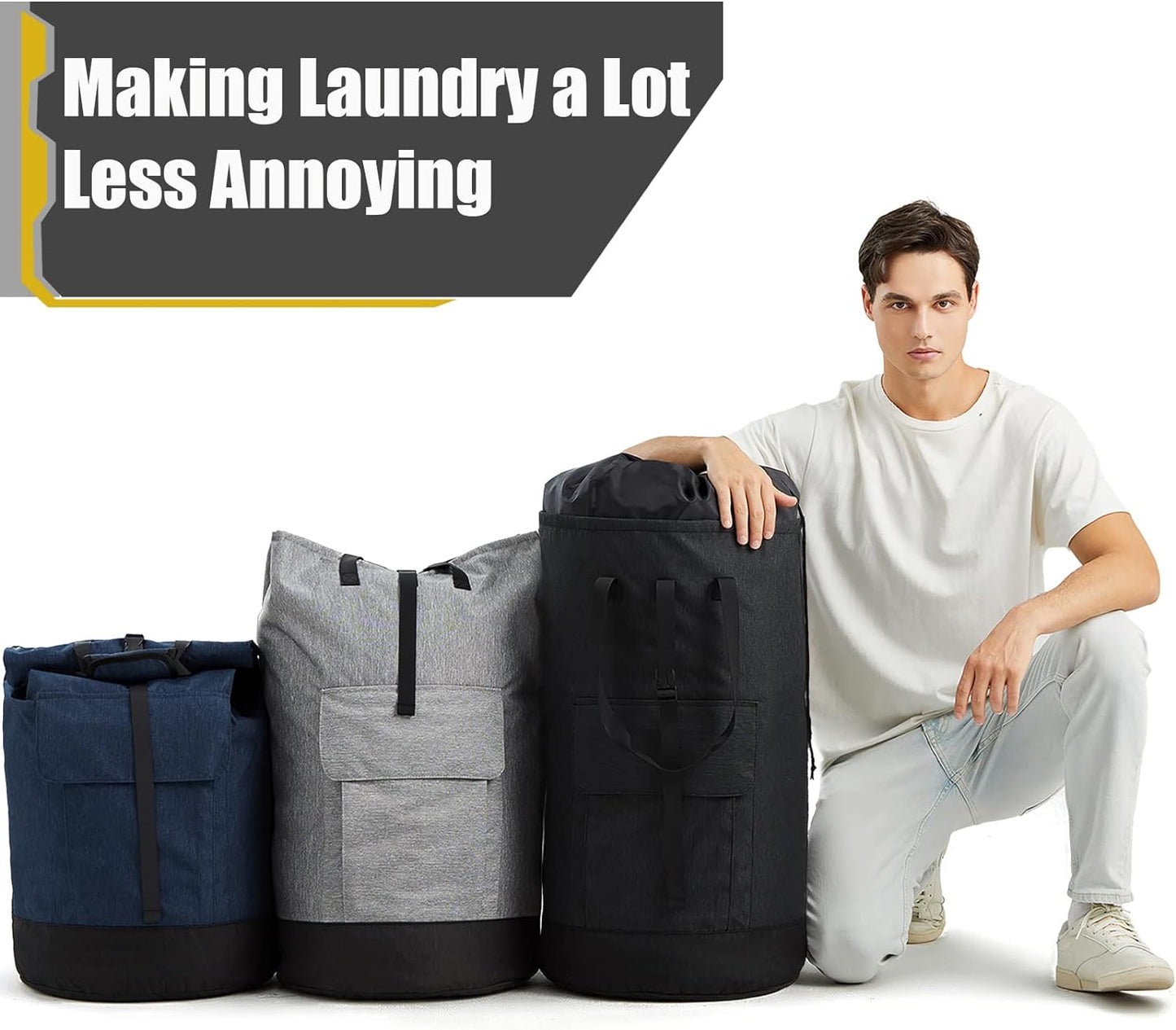 Laundry Bag Backpack Extra Large, Heavy Duty Laundry Bag With Straps, College Dorm Room Essentials, Dirty Clothes Bag for Travel, Beach, Camping, Apartment and Laundromat