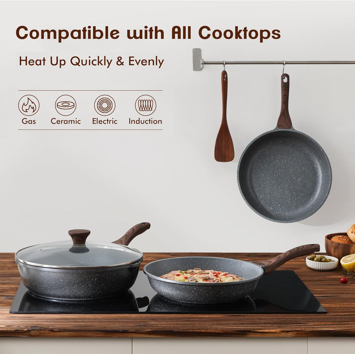 SENSARTE Nonstick Frying Pan Skillets, Swiss Granite Coating Omelette Pans, Healthy Cookware Chef's Pan, Free of Intentionally Added PFOA (8 Inch Frying Pan and 3.5QT Saute Pan)