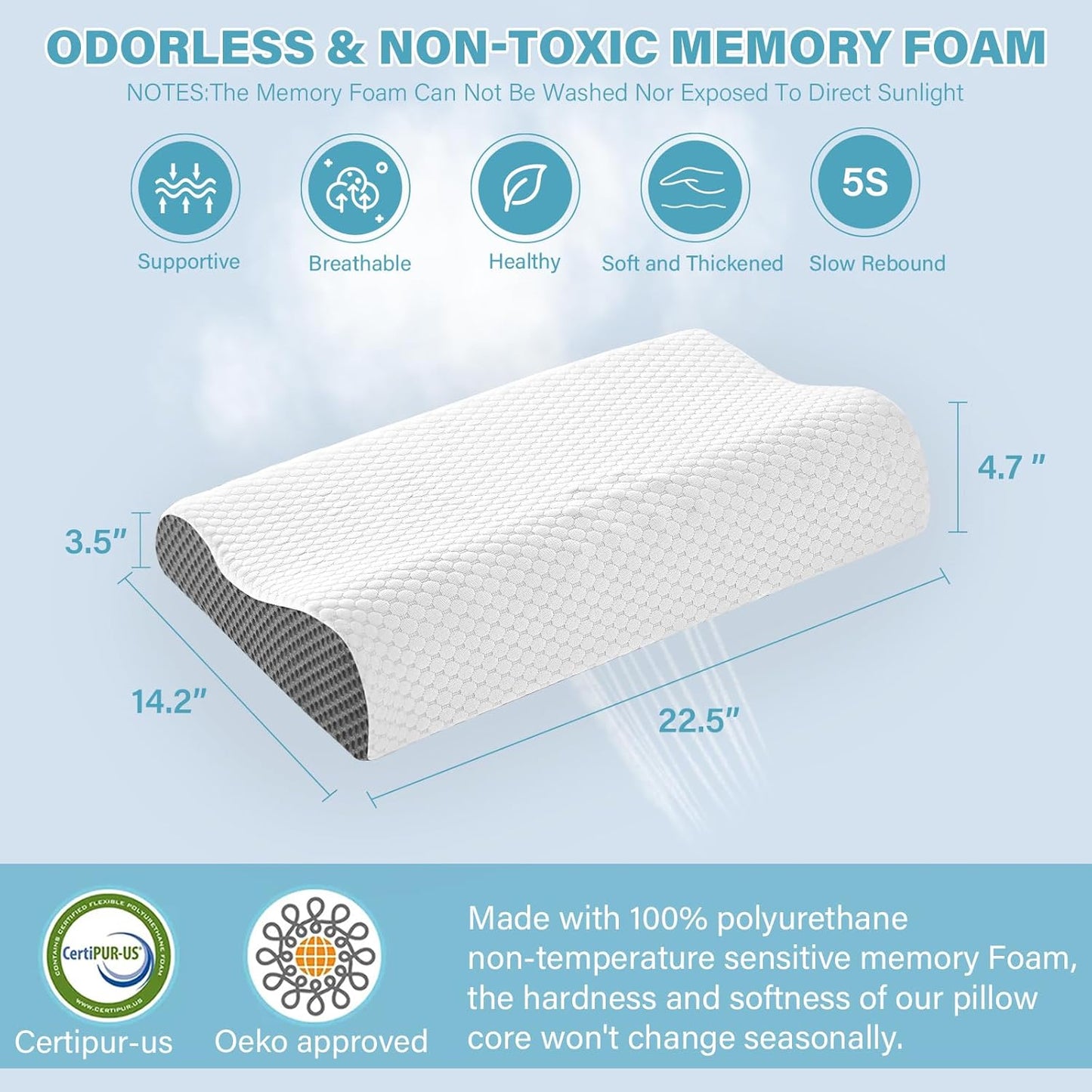 Memory Foam Cooling Bed Pillows for Sleeping, Ergonomic Cervical Pillow for Neck and Shoulder Pain Relief, Adjustable Cold Pillow,with Pillowcase(Grey)