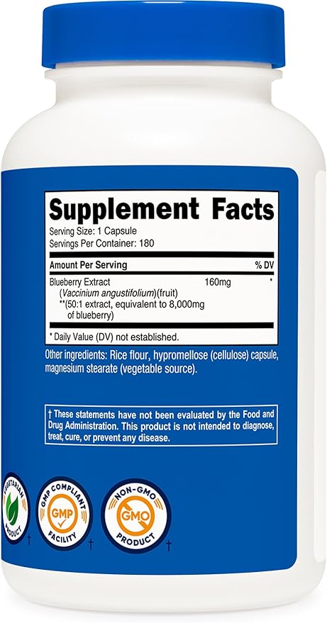 Nutricost Blueberry Extract 8000mg Equivalent (from 160mg of 50:1 Extract), 180 Capsules - Vegetarian, Gluten Free and Non-GMO