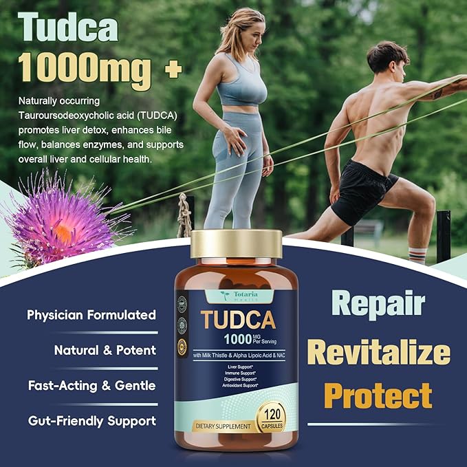 15-in-1 TUDCA Liver Support Supplement 1000mg with Milk Thistle, ALA, NAC, Ultra Strength TUDCA (Tauroursodeoxycholic Acid) Bile Salts, Liver and Gallbladder Cleanse & Repair, Vegan, 120 Cts
