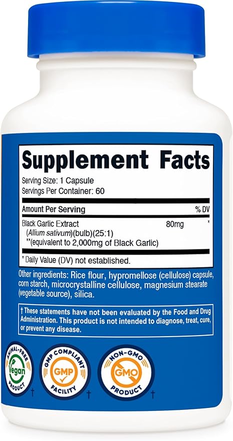 Nutricost Black Garlic (2,000 mg Equivalent) 60 Capsules - Aged Black Garlic Extract