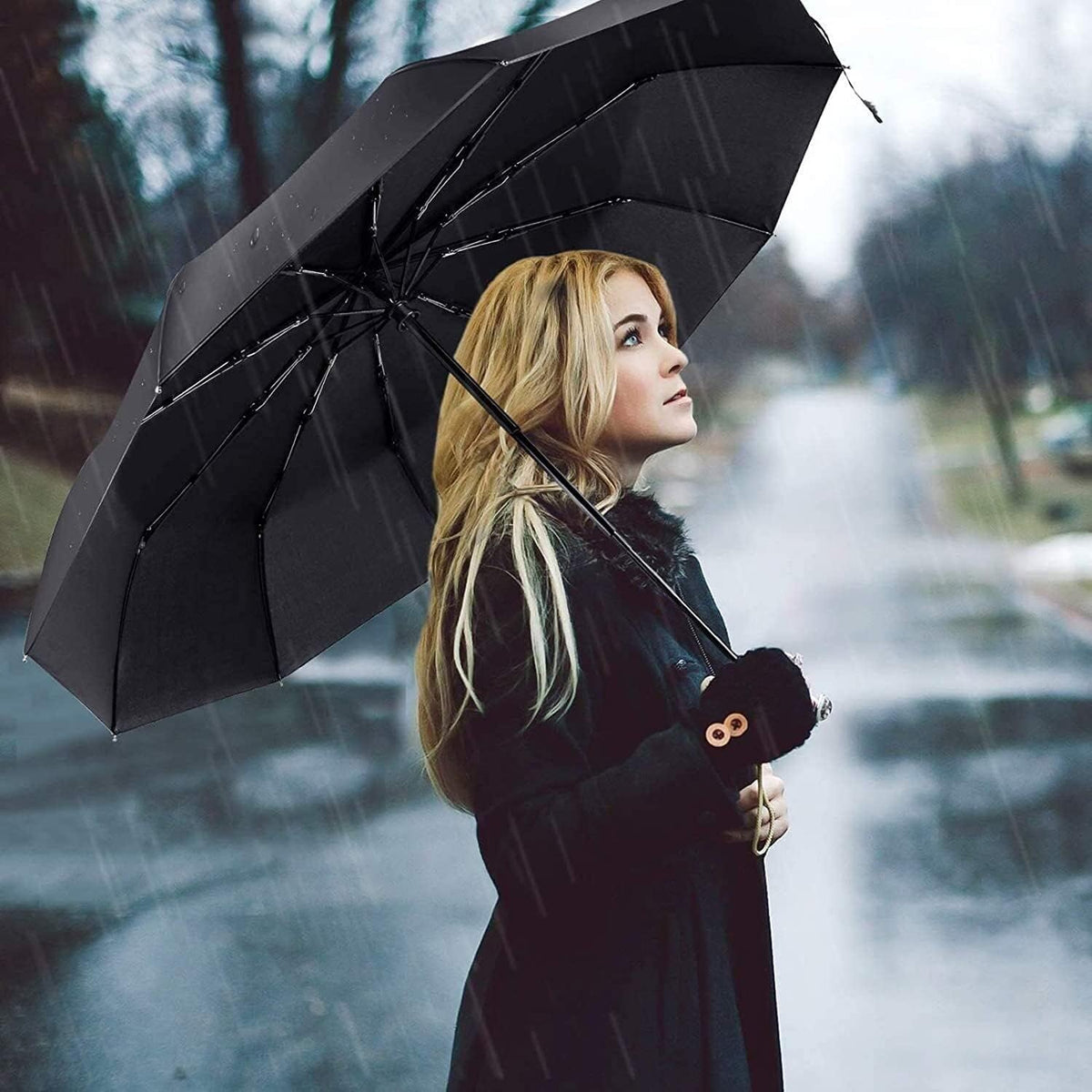 Liberty Imports 3 Pack Windproof Travel Rain Umbrellas - Compact, Light, Automatic, Strong and Portable - for Men and Women
