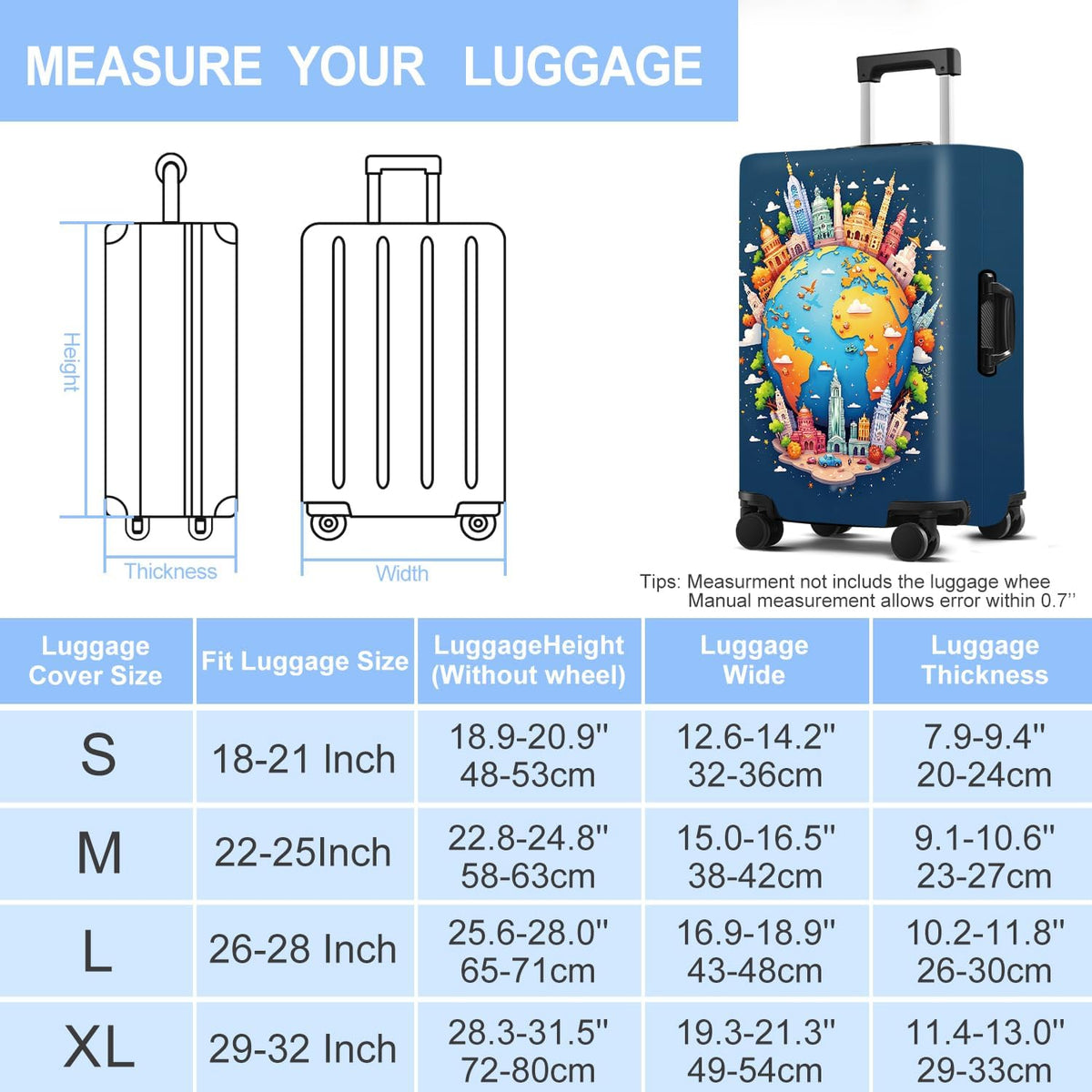 Luggage Cover Washable Suitcase Protector Anti-Scratch,Stretchable Fit for 20-34Inch Luggage Durable Travel Bag Cover with Zipper Closure (Earth, XL(fits 32-34Inch suitcase))