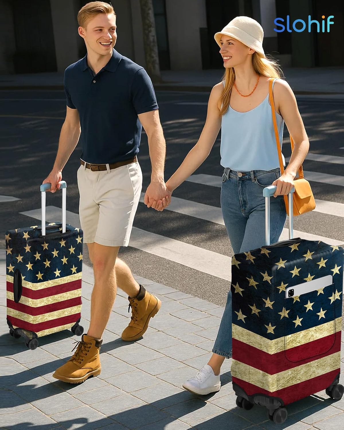 Slohif Luggage Cover for Suitcase Tsa Approved Protector - Luggage Sleeve Large Suit Case Cover Travel Stretch Baggage Case Protective Washable Fit 24-27 Inch Flag M