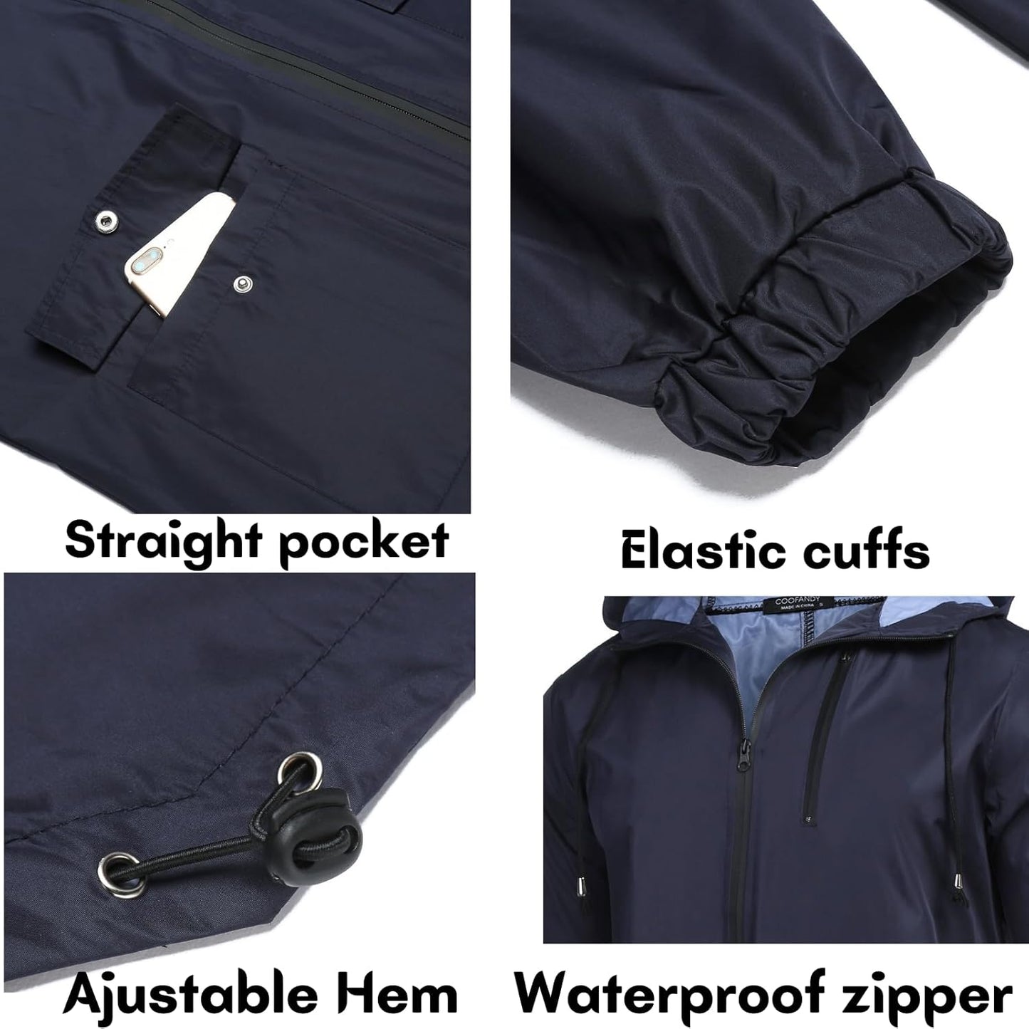COOFANDY Men's Long Raincoat Ligtweight Rain Jacket Waterproof Outdoor Jackets with Hood