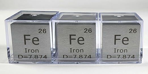 1.5" 38.1mm Iron Ferrum Metal Cube Fe up to 99.9% Pure Periodic Table Element Engraved Density Collection Science Education Display Block Cube + Acrylic Case Box - 1PC