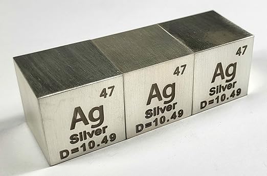 1" 25.4mm Silver Argentum Metal Cube Ag up to 99.9% Pure Periodic Table Element Engraved Density Collection Science Education Display Block Cube + Acrylic Case Box - 1PC