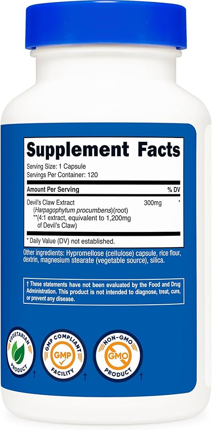Nutricost Devils Claw 1200mg Equivalent, 120 Capsules - Veggie Caps, Non-GMO, Gluten Free, and Vegetarian Friendly