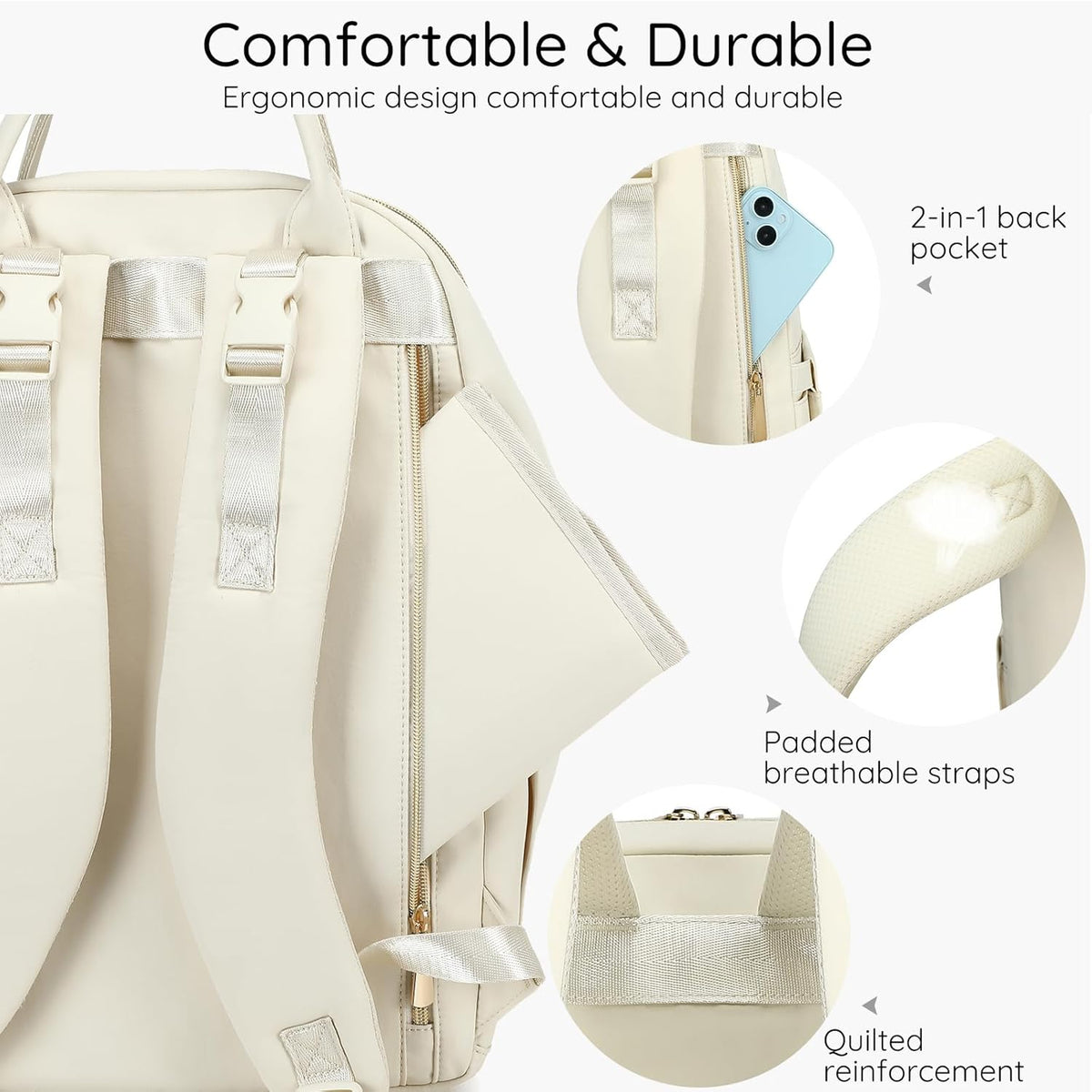 Diaper Bag Backpack - Large Multi functional, Boys, Girls & Baby Travel Essentials Tote with Changing Pad, Insulated Pockets, Stroller Straps, Waterproof - Baby Backpack for Mom & Maternity (Beige)