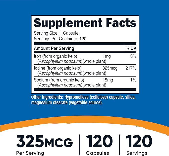 Nutricost Iodine (Natural Iodine from Organic Sea Kelp) 325mcg, 120 Capsules, Vegetarian, Non-GMO & Gluten Free