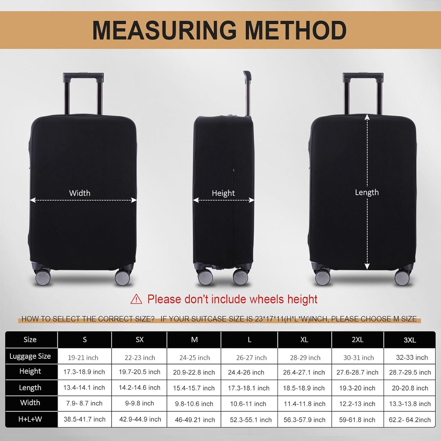 Travel Luggage Cover Suitcase Protector Scratch-Resistant Fit 19-31 Inch, Not Included Suitcase (Black, L(26-27inch))
