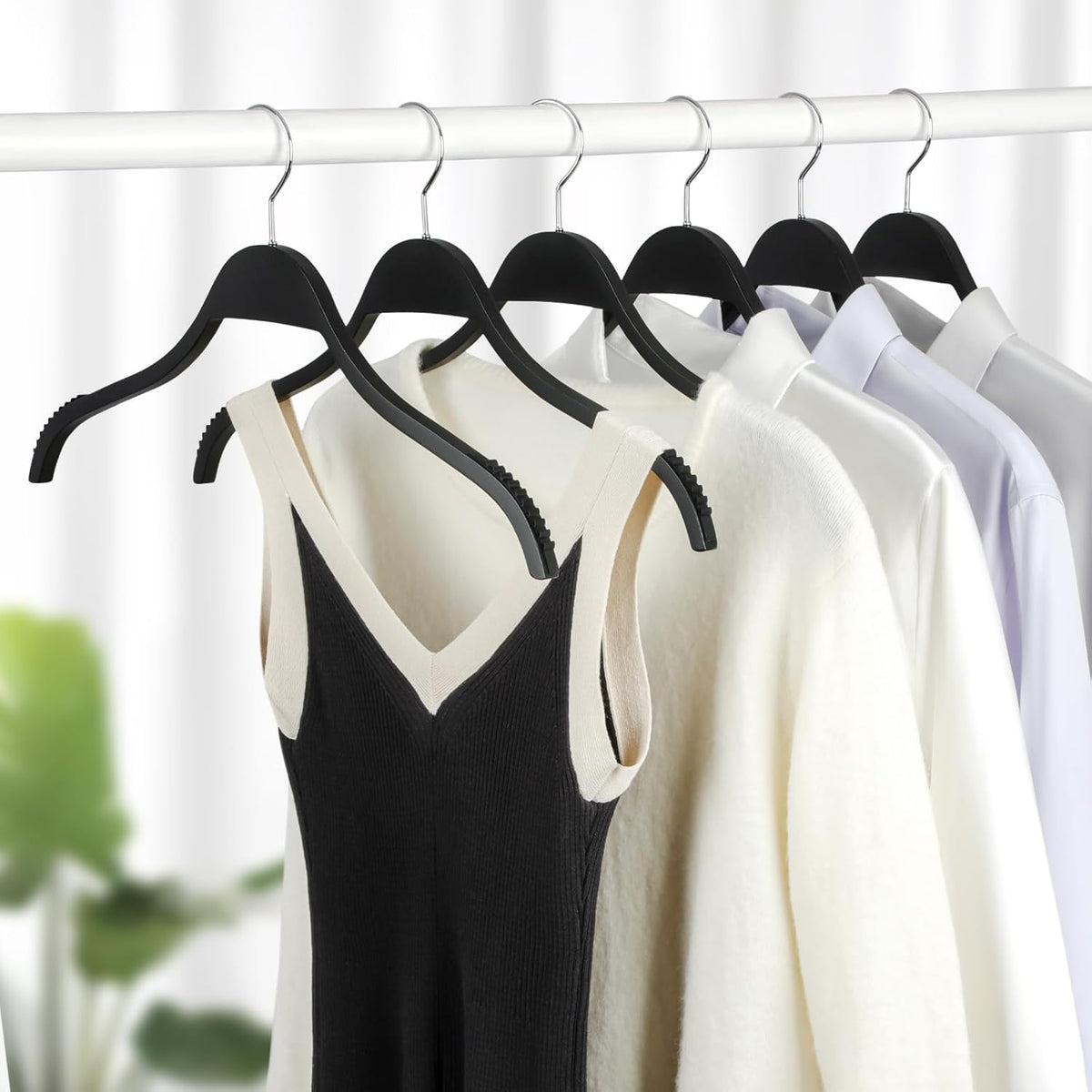 TOPIA HANGER Slim Wooden Hangers with Extra Soft Non-Slip Rubber Grips, 30-Pack High-Grade Fashion Hanger No Shoulder Bump for Sweater, Camisole, Jacket, Dress, Coat (Black)-CT15B30