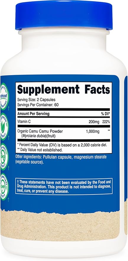 Nutricost Camu Camu 1000mg, 120 Capsule - CCOF Certified Made with Organic, Non-GMO and Gluten Free