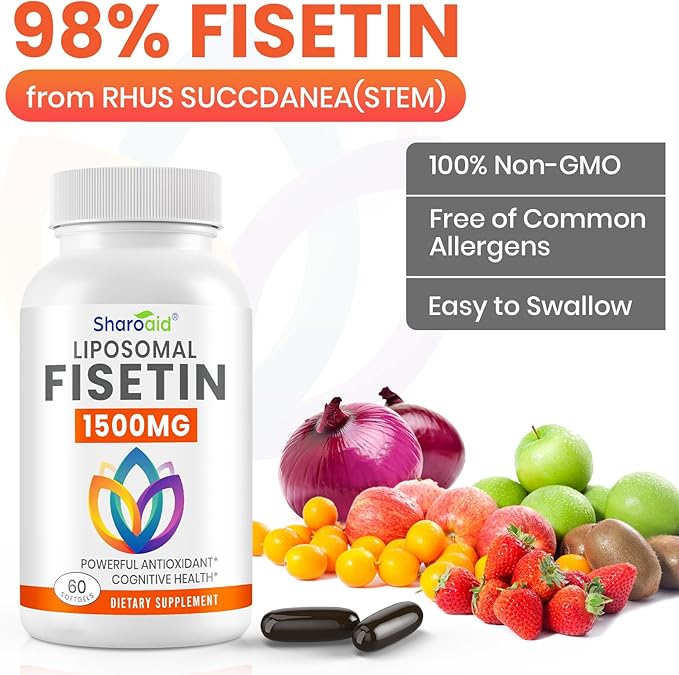 1500mg Fisetin Supplements - Powerful Absorption with Liposomal Delivery,98% Pure Fisetin,Polyphenol Antioxidant for Healthy Aging,Non-GMO - 2 Bottles, 120 Softgels for Adults