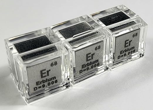 0.39" 10mm Erbium Metal Cube Er up to 99.9% Pure Periodic Table Element Engraved Density Collection Science Education Display Block Cube + Acrylic Case Box - 1PC