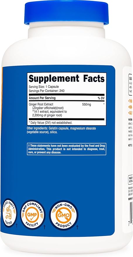 Nutricost Ginger Root Extract 550mg, 240 Capsules (3 Bottles)