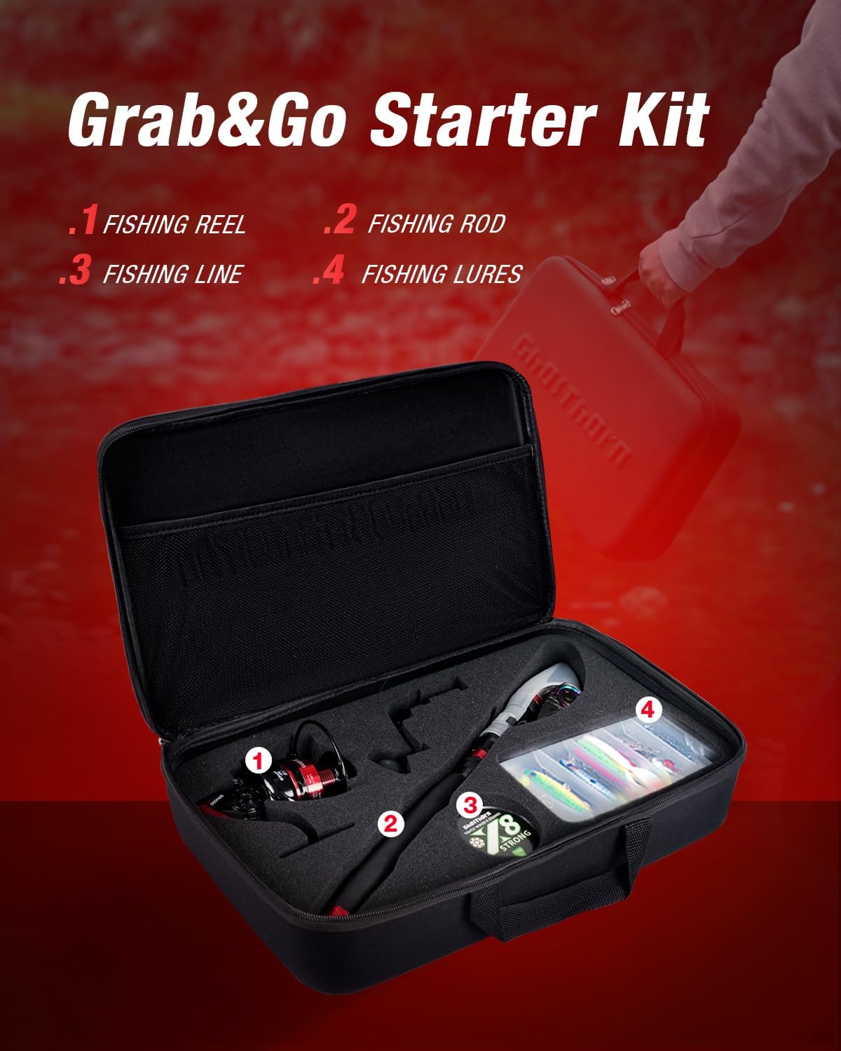 Ghosthorn Fishing Rod and Reel Combo Telescopic Pole Kit Fishing Gear Starter Compact Carrier Bag for Freshwater Saltwater Gifts for Men Women