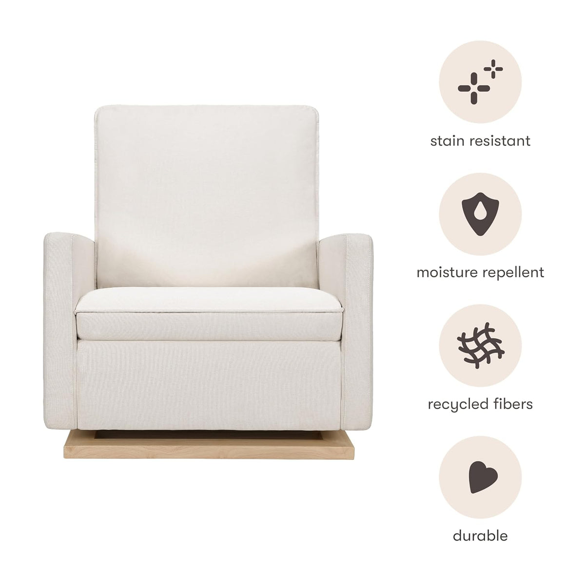 babyletto Cali Pillowback Chair and a Half Glider in Performance Cream Eco-Weave with Light Wood Base, Water Repellent & Stain Resistant, Greenguard Gold and CertiPUR-US Certified
