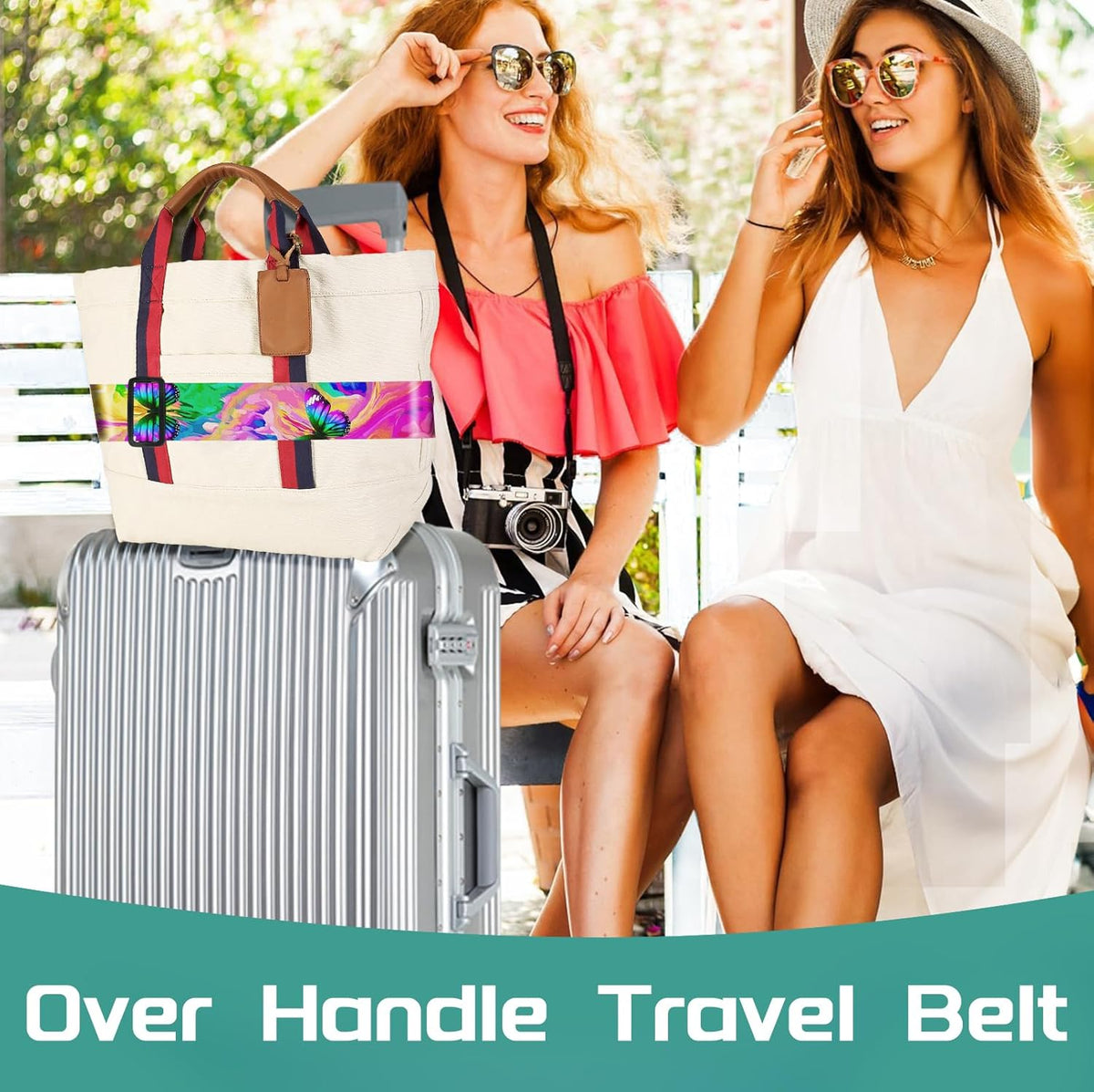 Slohif Luggage Straps for Suitcases Travel Belt Accessories Luggage Connector Identifiers Over Handle with Buckle Unique Nylon Adjustable Strap for Sleeping Bag Car Seat Butterfly (2 Pack)