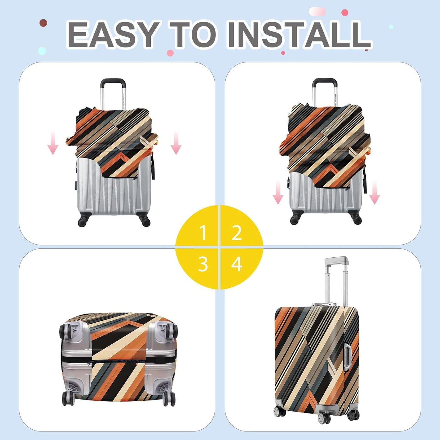 ANNA QUEEN Modern Geometric Luggage Cover, Abstract Striped Suitcase Protector for 28-30 Inch, Durable, Stretchable Travel Cover, Stylish & Washable Luggage Sleeve