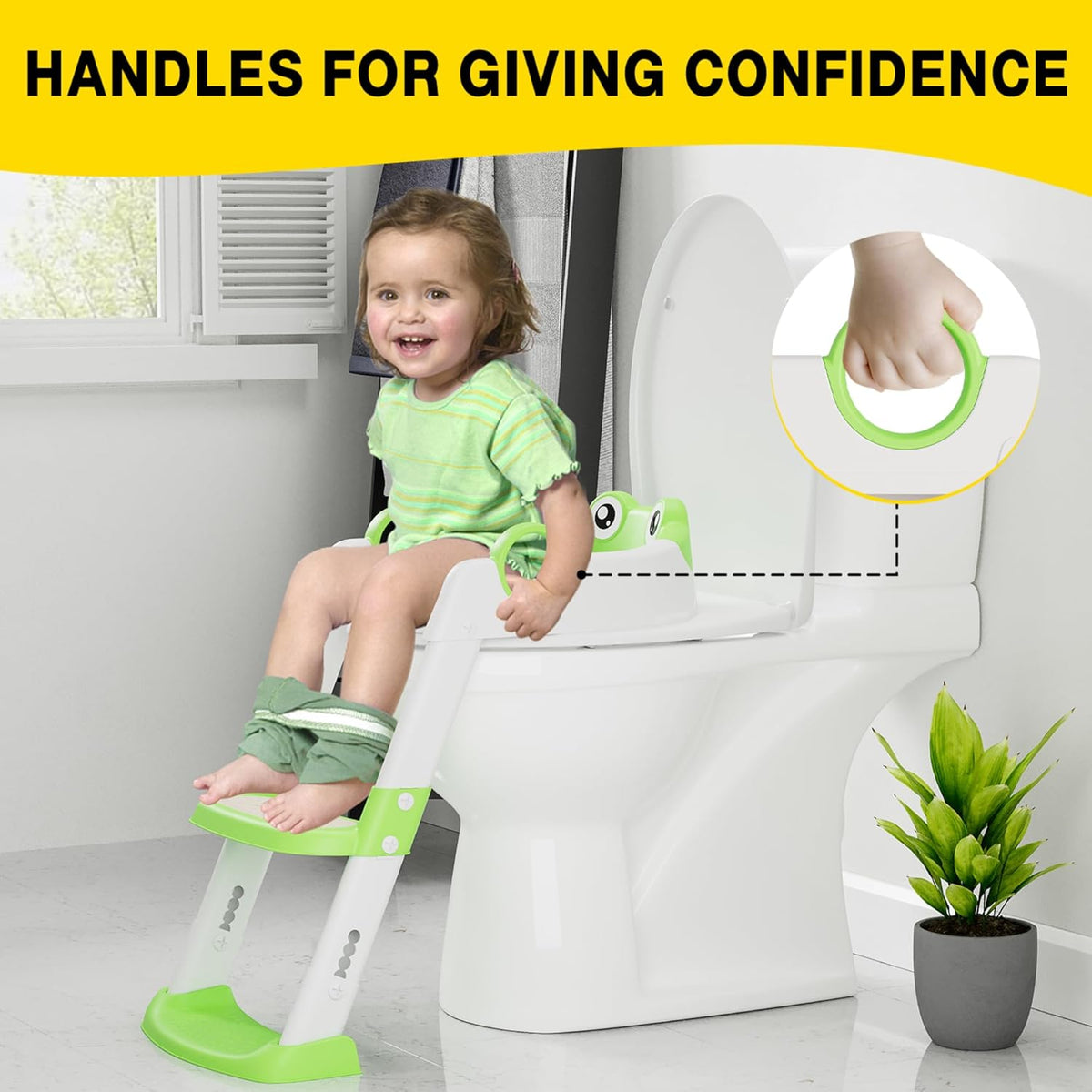 Potty Training Seat with Step Stool Ladder, Toddler Toilet Seat with PU Cushion, Adjustable 5-Level Height, Foldable Potty Training Toilet for Kids Boys Girls, Anti-Slip Pads Ladder