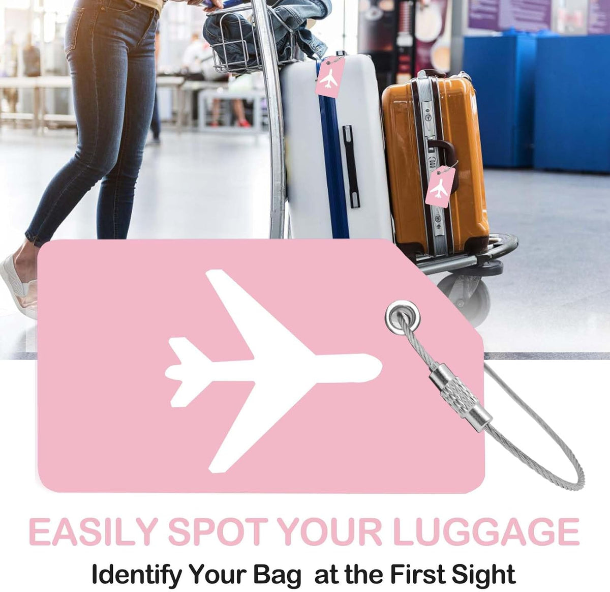 Luggage Tag for Suitcases, Quickly Spot 8 Pack Luggage Identifier Tags, Travel Accessories Name Tags for Backpacks, Suitcases, Travel Bags, Baggage, Cruise - Flexible Silicone(Pink)
