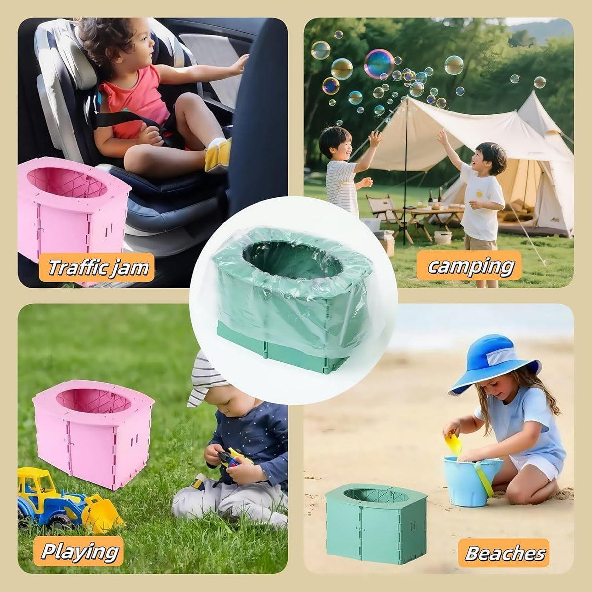 Travel Potty,Portable Potty Seat Foldable Travel Training Toilet Seat,Foldable Toilet for Outdoor Camping (Green)