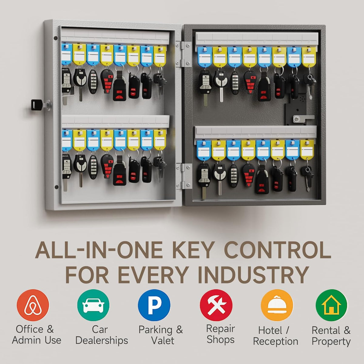 WeHere 32 Key Lock Box Wall Mount, Smart Key Cabinet with APP Bluetooth/Fixed/Dynamic Password/OTP Share Unlock, Security Lockbox ERP for Valets/Realtors/Office/Hotel Key Management