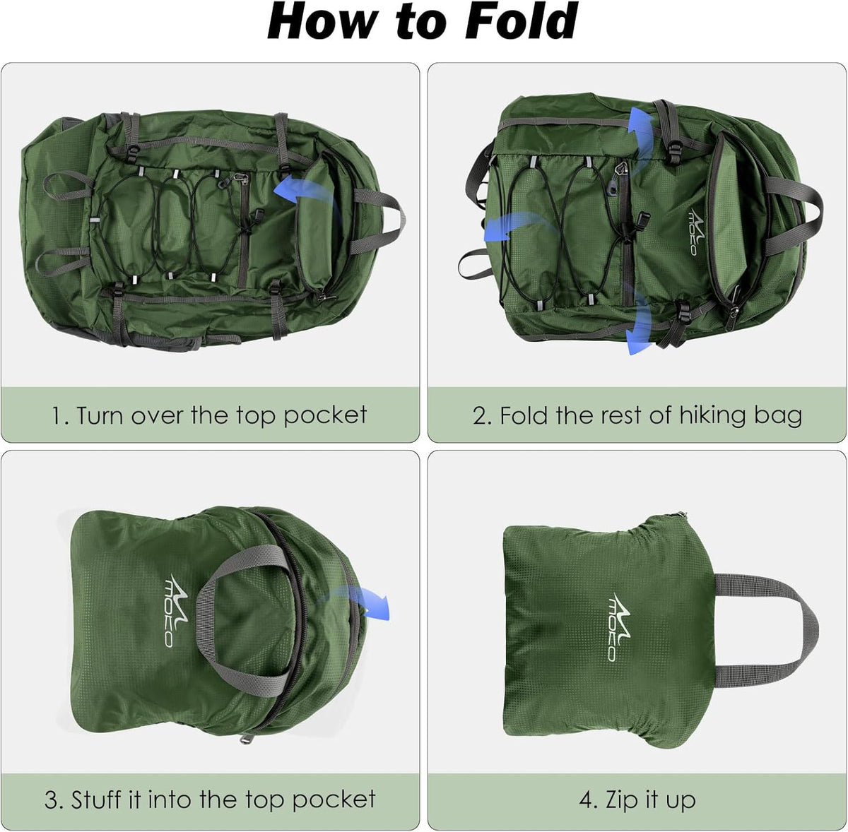 MoKo Hiking Backpack, 40L Large Capacity Camping Backpack with Multiple Pockets, Tear-Resistant Travel Daypack for Men Women, Packable and Lightweight Hiking Daypack for Travel Camping Outdoor, Olive