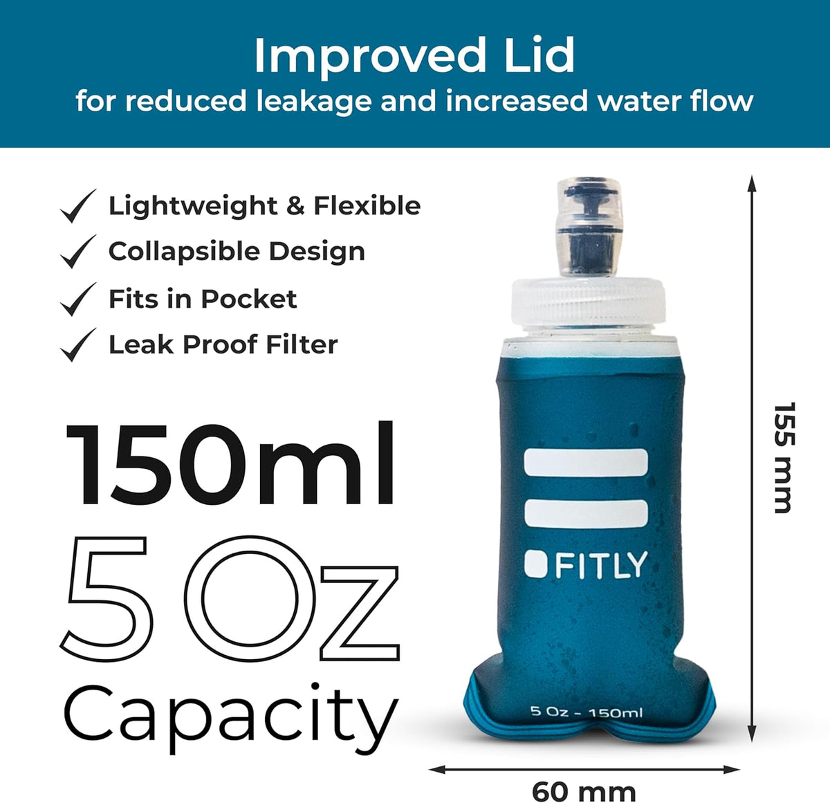 Soft Flask - Shrink As You Drink Soft Water Bottle for Hydration Pack - Folding Water Bottle Ideal for Running, Hiking, Cycling, Climbing & Rigorous Activity