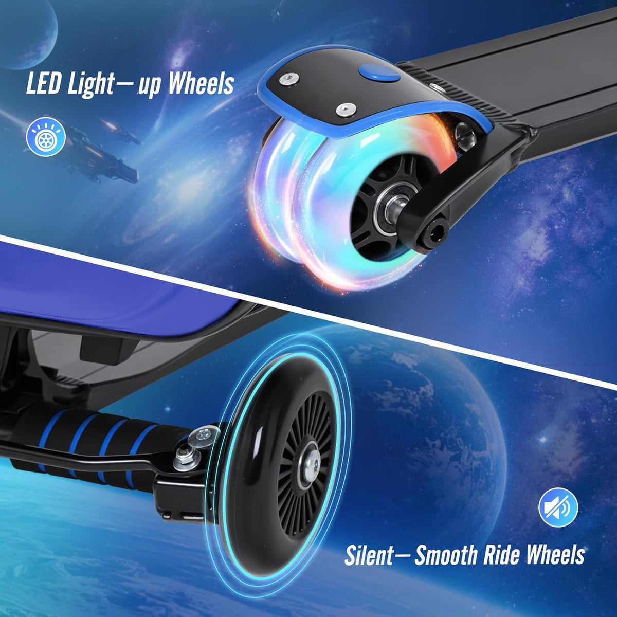 smilesun Scooter Suitcase for Kids & Adults, Foldable Carry On Travel Luggage, Hardside Ride on Scooter Suitcase with LED Light up Wheels,Blue
