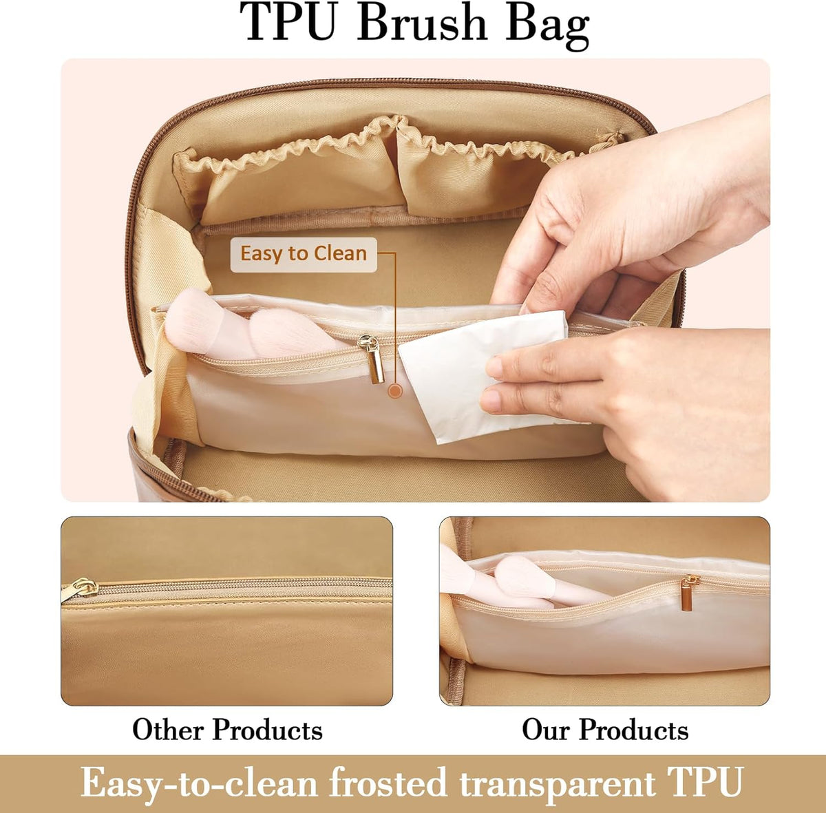 Birthday Gifts for Women Teen Girl, Personalized Initial Makeup Organizer Bag Set, Open Flat Travel Cosmetic Bag With Clear Divider and Handle(Brown,H)