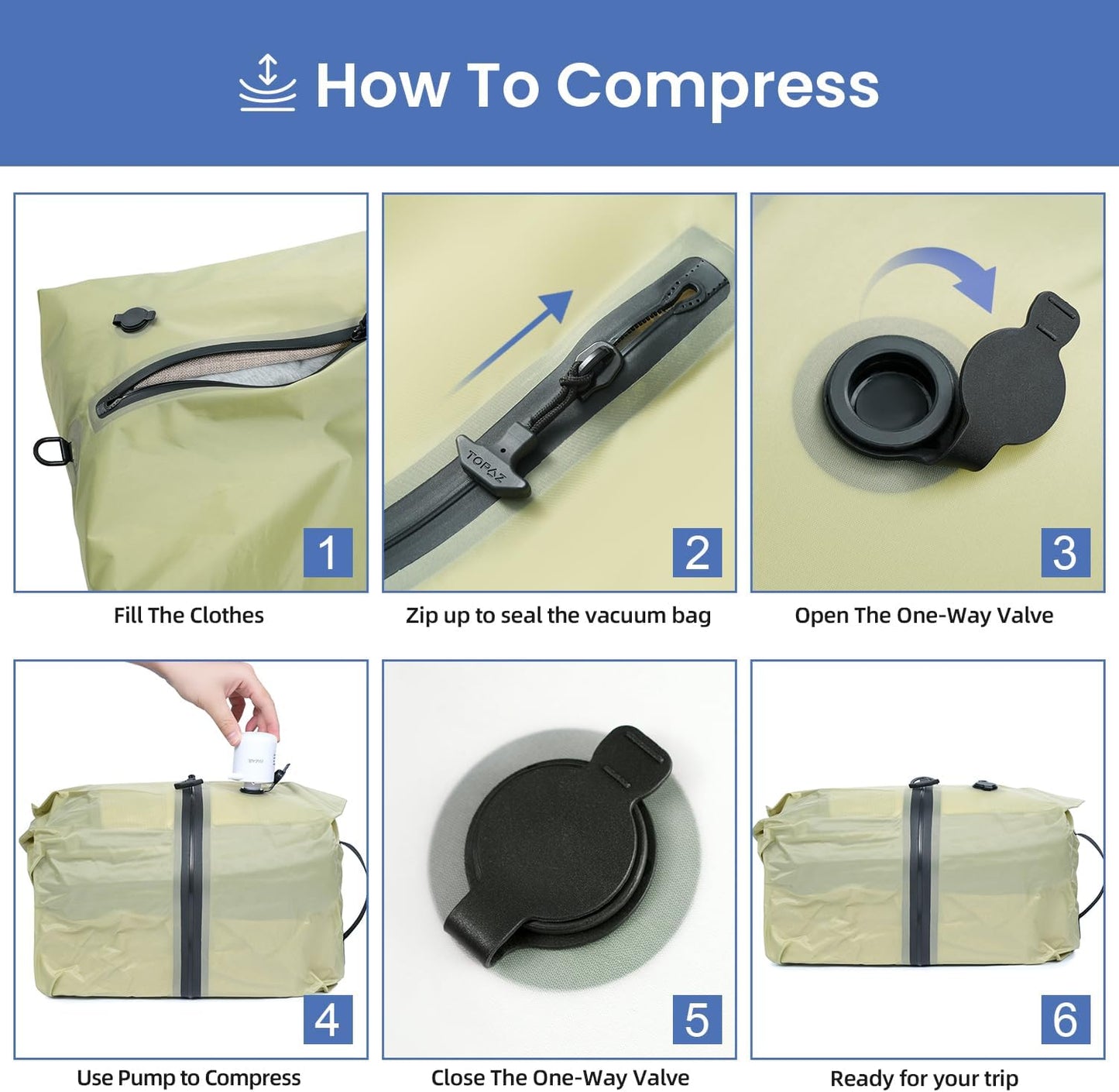 BAGAIL TPU Vacuum Bag for Travel, Reusable Compression Bag with IPX8 Waterproof Zipper, Save Space for Suitcase, Backpack and Carry on (Green, ExtraLarge, With Pump)