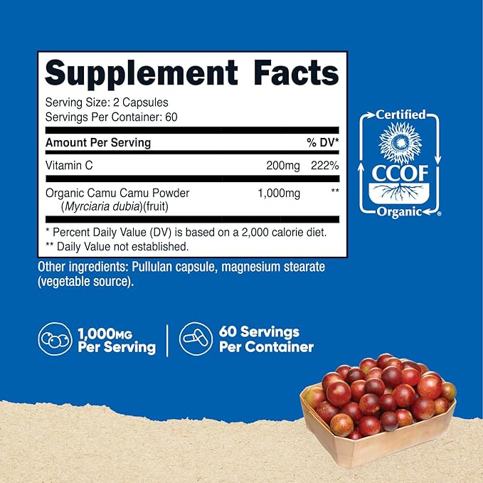 Nutricost Camu Camu 1000mg, 120 Capsule - CCOF Certified Made with Organic, Non-GMO and Gluten Free