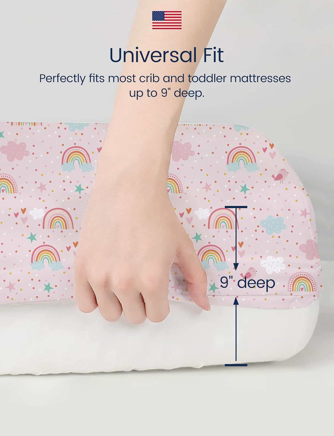 TotAha Pink Rainbow Crib Sheets Girl - Hypoallergenic, Silky Comfort, Buttery Soft, Calming Effect, All-Season Premium Stretchy Jersey-Knit Sheets, 9'' Extra Deep Pocket-2 Pack